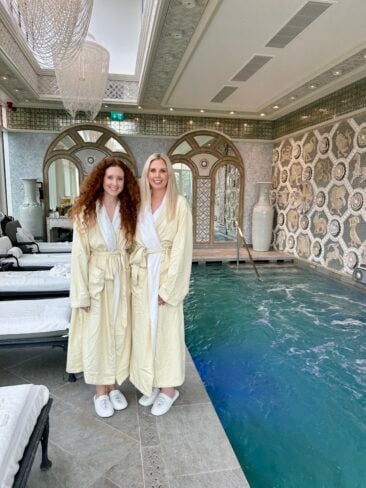 The Spa at Ashford Castle in County Mayo showing a luxury spa day in Ireland with Augustinus Bader facials, spa facilities, mosaic pool, and five-star hotel surroundings